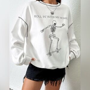 Shein Skeleton Skateboard Sweatshirt